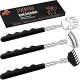 Yeipis 3 Pack Different Back Scratcher Metal Portable Telescoping with Rubber Handles, Extendable Back Massager Tool with Beautiful Box, Stocking Stuffers for Men Women Kids Adults (Black)