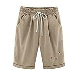 recent orders placed by on amazon 2025 women's shorts casual comfy cotton linen shorts drawstring elastic waist bermuda summer knee length beach womens knee length summer outfits for women khaki small