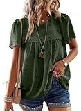Falechay Summer Tops for Women 2025 Green-Green Dots Fashion Womens Plus Size Blouses Bohemian Hide Belly Fat Lace Crochet Cute Shirts Dot Chiffon Dressy Casual XXL