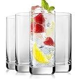 LEYU Highball Drinking Glasses Set of 4, Lead-Free Crystal Water Glasses. 13oz Tall Drink Glasses for Tom Collins, Mojito, Mixed. kitchen and bar Cocktail Glass Cups Set, Clear Glassware