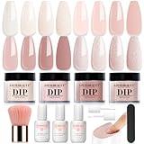 AZUREBEAUTY Dip Powder Nail Kit Starter, All Season Nude Skin Glitter 4 Colors Dipping Powder Liquid Set Recycling Tray with Base & Top Coat Activator for French Nail Art Manicure Salon DIY at Home.