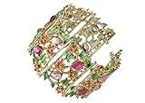 Alilang Women Gold Hollow Vintage Floral Crystal Rhinestone Enamel Flower Garden Bracelet Bangle Cuff, Green