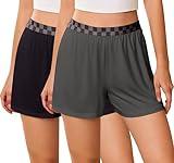 Ekouaer Womens 2 Pack Pajama Shorts Comfy Plaid Elastic Waist Sleep Shorts Modal Soft Pj Bottoms with Pockets Black/Dark Gray Medium