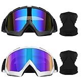 Lievermo Motorcycle Goggles Dirt Bike 2 Pack ATV Off-Road Riding Motocross Ski Goggles Windproof Glasses with Sun UV Protection Neck Gaiter Face Cover, Black+White