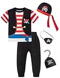 Toddler Baby Boy Pirate Costume Halloween Outfits Set for Kids Short Sleeve With Accessories for Boys (3-4 Years,red)