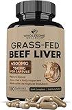 Grass Fed Desiccated Beef Liver Capsules (180 Pills, 750mg Each) - Natural Iron, Vitamin A, B12 for Energy - Humanely Pasture Raised Undefatted in New Zealand Without Hormones or Chemicals