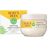 Burt's Bees Calming Night Cream, With Aloe and Rice Milk, Face Moisturizer For Sensitive Skin Infuses Skin With Moisture While You Sleep, 98.8 Percent Natural Origin, 1.8 oz. Tub