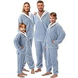 Cuffbow Fluffy Pajamas Set for Women Men Kids Family Fleece Pajamas Set Fuzzy Pjs Set Warm Sleepwear Pajamas for Winter(Men,XL,Light Blue)