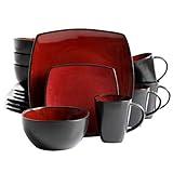 Gibson Soho Lounge Square Reactive Glaze Dinnerware Set, Red, Service for 4 (16pcs)