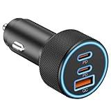 USB C Car Charger, 3-Port 67W Dual USB-C & USB-A Car Power Adapter PD/QC Fast Charging Cigarette Lighter for iPhone 16/15/14/13/12/11/Pro Max, iPad, Samsung Galaxy S24/S23/S22/S21, Pixel, Android