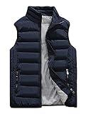 Vcansion Men's Outdoor Casual Stand Collar Vest Padded Jacket Coat Vest Blue L