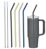 Tegion Stanley Cup Accessories 14” Extra Long Silicone Reusable Replacement Drinking Straws for 40 oz Quencher Tumbler,Wine Bottle-Blue Iris,Green Citron,Charcoal,Light Brown With Bendable Brush