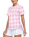 Tanst Sky Womens Golf Polo Shirts, Short Sleeve Athletic Gym Tops Quick Dry Collared Tshirt Loose Fit UPF 50+ Quarter Zip Pullover Moisture Wicking Shirt Outdoor Hiking Running Clothes Pink XL