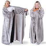 Super Blanky Cozy Wearable Blankets for Women - Adult Wearable Blanket Men, College Graduation Gifts for Her - Birthday Girlfriend Gifts for Women, Chemotherapy Must Haves - Light Gray Throw Blanket