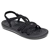MEGNYA Ladies Comfortable Sandals with Arch Support, Lightweight Hiking Shoes with Braided Backstraps, Classic Adjustable Open toe Slide Sandals for Walking Black Size 9