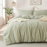 MILDLY Super Soft Duvet Cover - 100% Washed Microfiber October Mist Sage Comforter Cover Set 3 Pieces with Zipper Closure & Corner Ties (No Comforter)