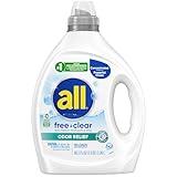 all Laundry Detergent Liquid, Free Clear for Sensitive Skin, Odor Relief, Unscented and Hypoallergenic, 2X Concentrated, 90 Loads