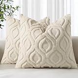 decorUhome Fall Throw Pillow Covers 18x18 Inch Set of 2, Soft Plush Faux Wool Beige Solid Couch Pillow Covers, Accent Farmhouse Neutral Square Pillow Cases for Sofa Bed Living Room Home Decor
