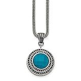Jewelry Stores Network Stainless Steel Imitation Turquoise Antiqued 2 Inch Ext. Necklace 24x24mm 18 Inches