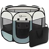 Siedihit Dog Cat Playpen, Puppy Pet Playpen Indoor for Small Dogs Tent Crates Cage Outdoor, Portable Pop Up Dog Kennel Playpen with Carrying Case for Dogs/Cats/Rabbits, Removable Zipper Top, Grey