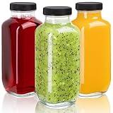 umud Juice Bottles with Lids, 16 Oz - Set of 3 - Clear Glass Jars with Caps - Reusable Empty Drink Containers for Juicing, Smoothies, Water, Milk, Kombucha Storage, Wellness Shots and More (3)