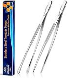 JETKONG 2 Pcs 12-Inch Kitchen Tweezers Fine Tweezer Tongs, Extra-Long Stainless Steel Cooking Tweezers (Silver)