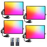 Onforu LED Flood Light Outdoor 30W 2500LM, Color Changing RGBW Floodlight with Remote, 2700K Warm White IP66 Stage Lights Indoor Uplights for Events, Uplighting for Halloween 4 Pack