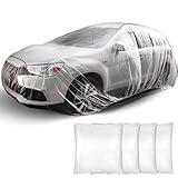 Tallew 4 Pcs Universal Plastic Car Cover 12. 5 x 21. 7ft Disposable Waterproof Full Exterior Cover with Elastic Band for Automobiles Sedan Outdoor Snow Rain Weather