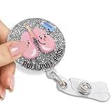 Pishovi Puff Puff Pass Retractable Badge Reel with Glitter, Funny Badge Holder for Respiratory Therapists Respiratory Medicine Nurses Asthma Mentors, Graduation Gift for Pulmonary Pathology Physicians