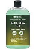 First Botany, Aloe Vera Gel from 100 Percent Pure Aloe Infused with Tea Tree Oil - Natural Raw Moisturizer for Hand Sanitizing Gel, Skin Care, Hair Care, Sunburn, Acne & Eczema -16.9 fl oz | 500 ml