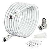 Elecan 20 Ft RG6 Coaxial Coax Cable Connectors Set, Quad Shielded High-Speed Internet 3 GHZ, Broadband Digital TV Aerial, Soft Satellite Cable Extension Double Rubber O-Ring+ Adapter+Ties+Clips-White
