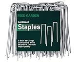 FEED GARDEN 6 Inch 50 Pack Hot-dip Galvanized Landscape Staples Plant Cover Stakes 11 Gauge Tent Stakes Garden Stakes Landscaping Fabric SOD Pins Yard Stakes for Decoration Weed Barrier Fabric