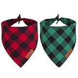 ADOGGYGO Christmas Dog Bandanas 2 Pack, Premium Cotton Fabric, Multiple Sizes Offered, Red Green Plaid Bandanas for Medium Large Dogs (Large, Xmas)