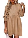 Dokotoo Womens Spring Summer Sundress 2024 Fashion Cute Babydoll Tunic Dress Casual Loose Short Sleeve Crew Neck Mini Beach Dress Flowy Swing Shift Dresses Plus Size Beige Dress X-Large