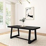 Plank+Beam 72 Inch Farmhouse Dining Table, Solid Wood Rustic Kitchen Table, Large Wooden Rectangular Dinner Table for Dining Room, Home Office, Living Room Furniture, Easy Assembly, Black Wirebrush