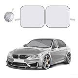 Kewucn 2 PCS Windshield Sun Shade Reflective Fabric, Foldable Auto Front Window Sunshade Protection, 99% UV Rays and Sun Heat Blocker and Keeps Vehicle Cool, Car Accessories (29"×24", Silver)