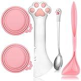 Yaure Joy 5 Pcs Pet Food Can Supplies Set - Dog and Cat Food Lid, Can Opener, Spoons for Wet Food (Pink)