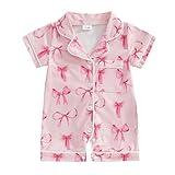 Newborn Summer Pajamas Baby Boy Girl Button Down Romper Cute Infant Sleepwear One-Piece Pjs (6-12 Months,Bow&Pink)