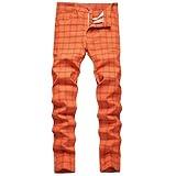 NOVOCCT Plaid Panst for Men - Skinny Mens Dress Pants - Stretch Slim Fit Business Casual Dress Chinos Pants for Men (Orange Plaid - T12, 32)