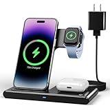 Wireless Charger iPhone Charging Station: 3 in 1 Charger Stand Multiple Devices for Apple - iPhone 16 15 14 Pro Max 13 12 11 - Watch 10 9 8 7 6 5 4 3 2 SE and Ultra Series - Airpods 4 3 2 Pro