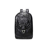 Rossie Viren Unisex 3D Angry Wolf PU Leather Casual Laptop Rivet Travel Backpack