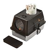 Stainless Steel Cat Litter Box 23.6x15.7x15.3In,Detachable PP Enclosure Litter Box with Two Holes for Entry and Exit, Litter Scoop & Sand Filter Pedal, Durable Plastic and Stainless Steel Constructi