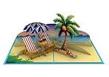 iGifts And Cards Coastal Calm: Vibrant Beach Chair 3D Pop-Up Card - Beachside Happy Retirement Celebration, Retire in Cool Sunset Tropical Getaway Style, 5"X7" With Notecard & Envelope