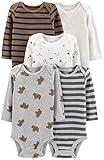 Simple Joys by Carter's Baby Boy's 5-Pack Long-Sleeve Bodysuit Shirt, bears/animals green/stripes, 3-6 Months