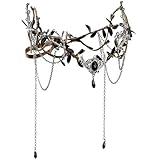 MOSTORY Black Elf Crown for Women- Viking Circlet with Tassel Dark Fairy Costume for Renaissance, Medieval Elven Headpiece for Renfaire Cosplay Photo Shoot Fantasy Aesthetic