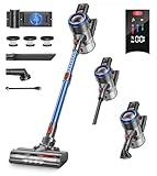 Cordless Vacuum Cleaner, 450W 38Kpa Powerful Stick Vacuum with 55min Detachable Battery, Vacuum Cleaners with Touch Display, Handheld Vacuums for Hardwood Floor Carpet Pet Hair, Blue, JR700_Blue