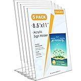 MaxGear Sign Holder 8.5x11 inches, Acrylic Sign Holder Slant Back Sign Holder Clear Sign Holder Plastic Paper Holder with Plastic Card Display for Office, Store, 5 Pack