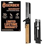 Gerber Gear Quadrant Clip Folding Knife, EDC Plain Edge Flipper Knife with Pocket Clip, Gifts for Men, Stainless Steel Survival Pocket Knife, Bamboo