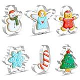 Christmas Cookie Cutter Set - 6 Pieces Christmas Cookie Cutter Shapes, Stainless Steel Cookie Cutters - Gingerbread Man, Snowflake, Christmas Tree, Angel, Snow Man,Candy Cane for Holiday