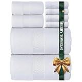 Luxury White Bath Towel Set of 8 Pieces - 100% Turkish Cotton Highly Absorbent Towels for Bathroom, 2 Luxury Bath Towels 700GSM, 2 Hand Towels, 4 Washcloths